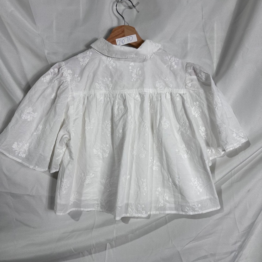 Caroline Constas White Cotton Eyelet Embroidered Cropped Blouse Top XS - Picture 7 of 7